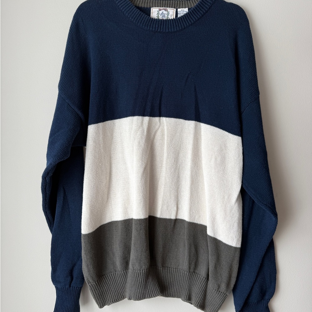 Sears Men's Crewneck Sweater - Navy, White, and Gray